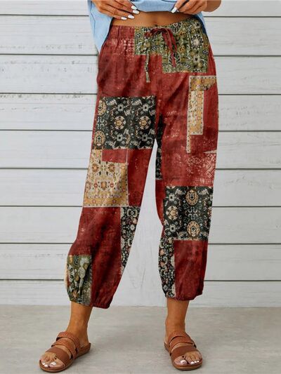 Printed Tied Cropped Pants