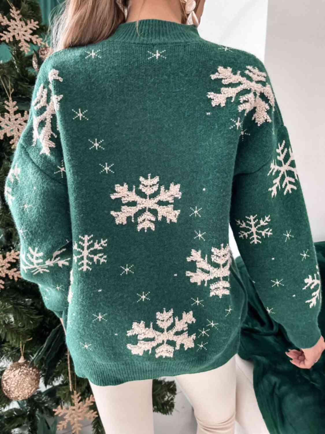 Snowflake Pattern Mock Neck Sweater