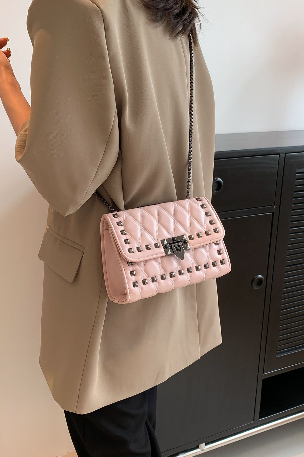 Studded PU Leather Crossbody Bag