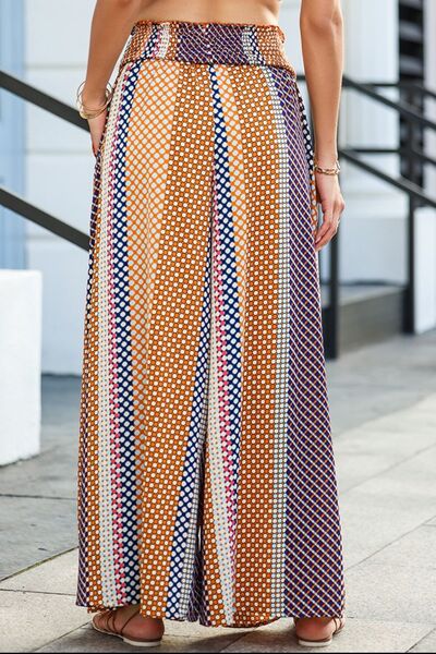 Printed Smocked Wide Waistband Palazzo Pants