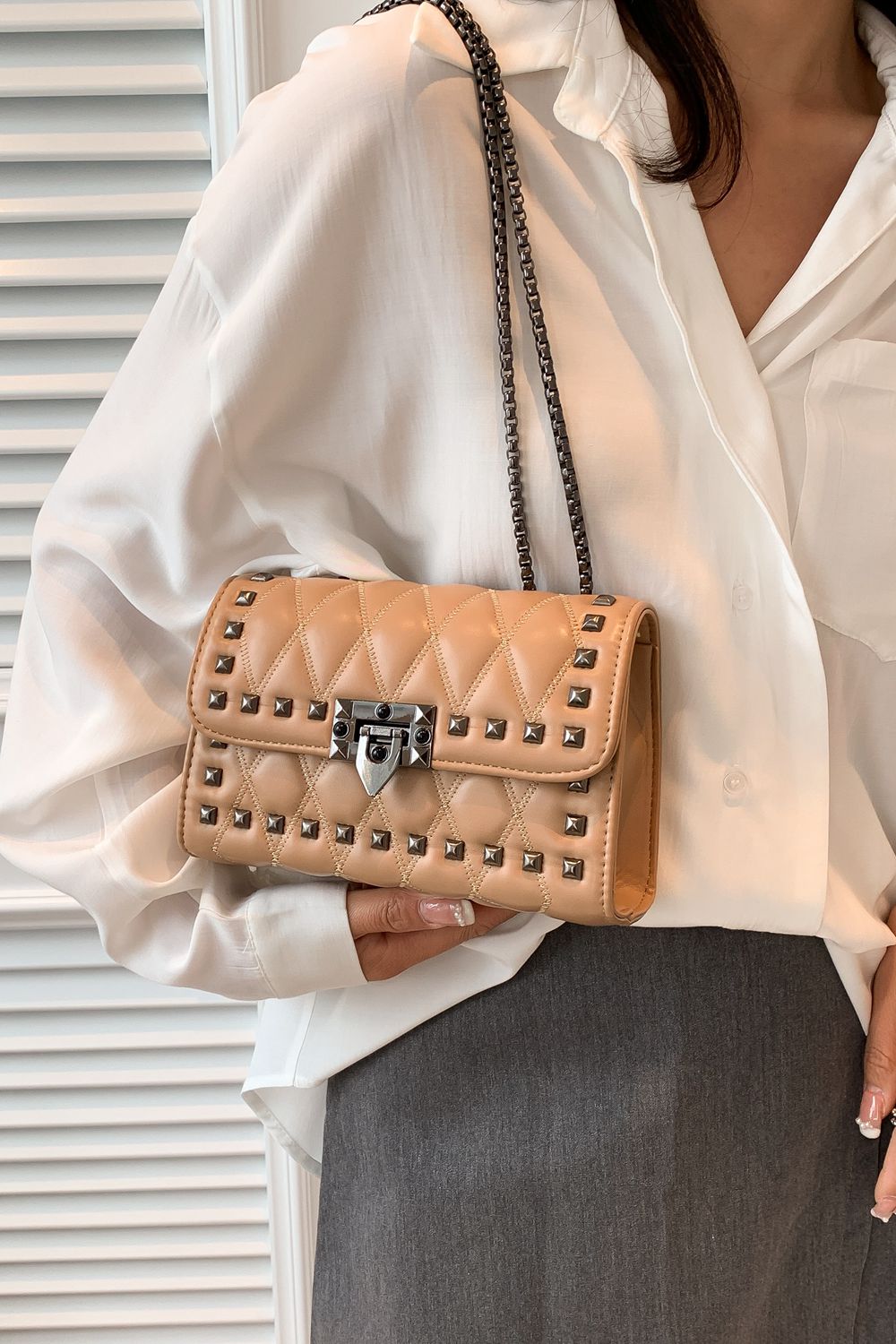 Studded PU Leather Crossbody Bag