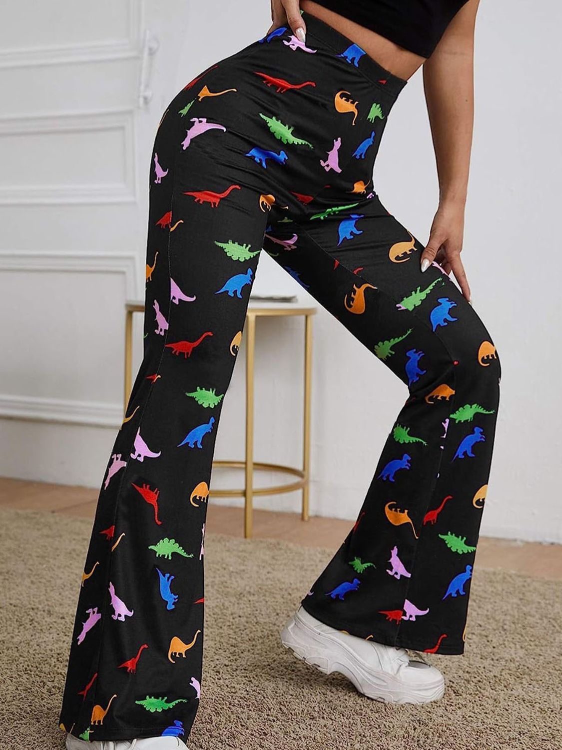 Printed High Waist Bootcut Pants