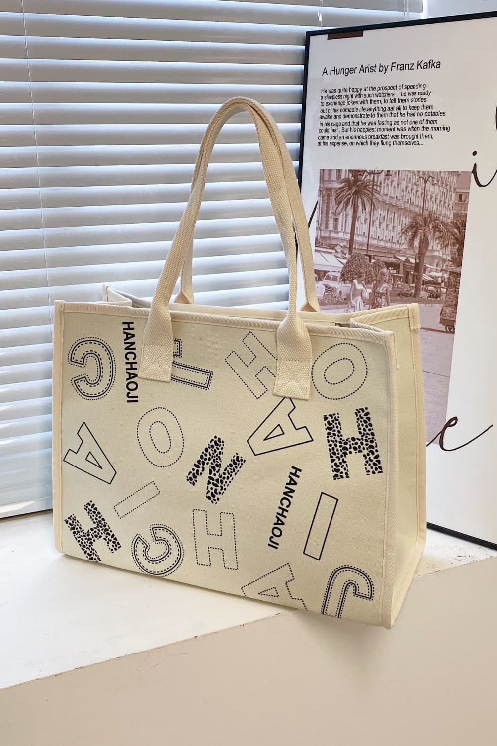 Letter Print Canvas Tote Bag