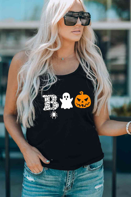 Round Neck BOO Graphic Tank Top