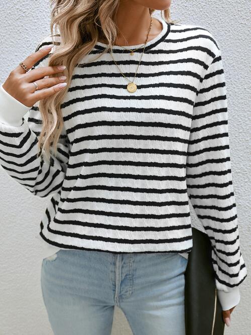 Striped Round Neck Long Sleeve Top