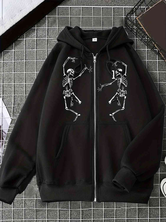 Long Sleeve Skeleton Graphic Hooded Jacket