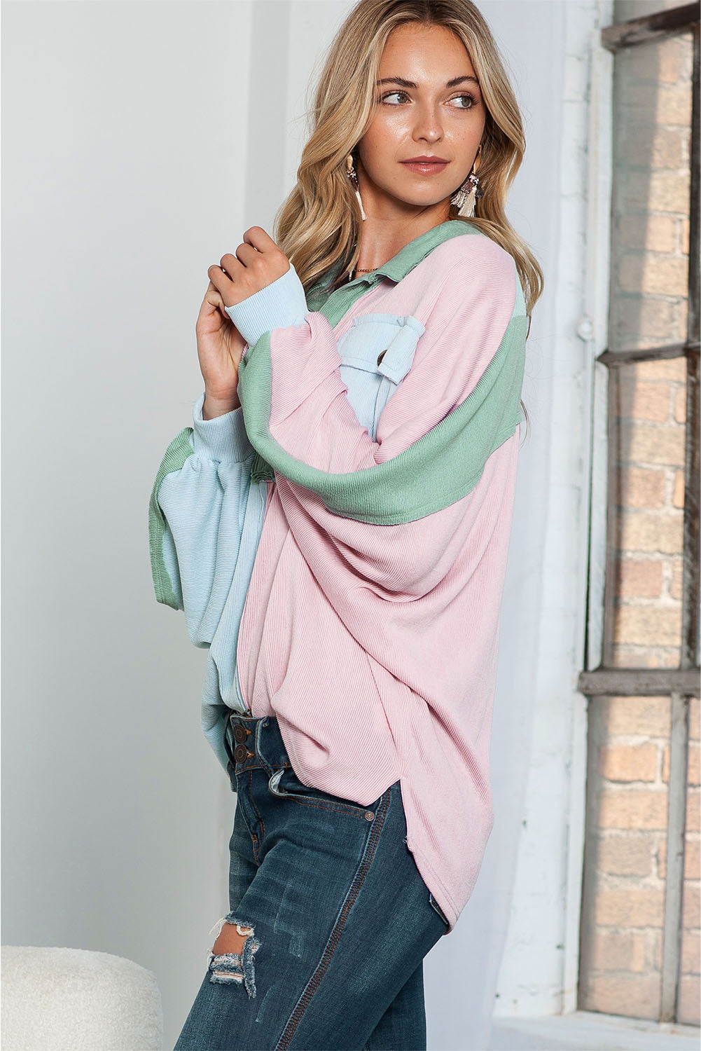 Multicolor Buttoned Long Sleeve Blouse