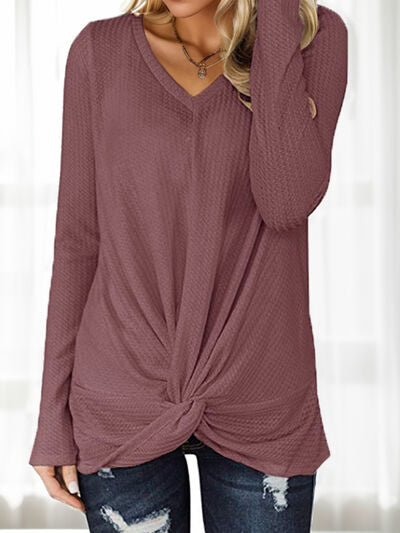 Twisted V-Neck Long Sleeve T-Shirt