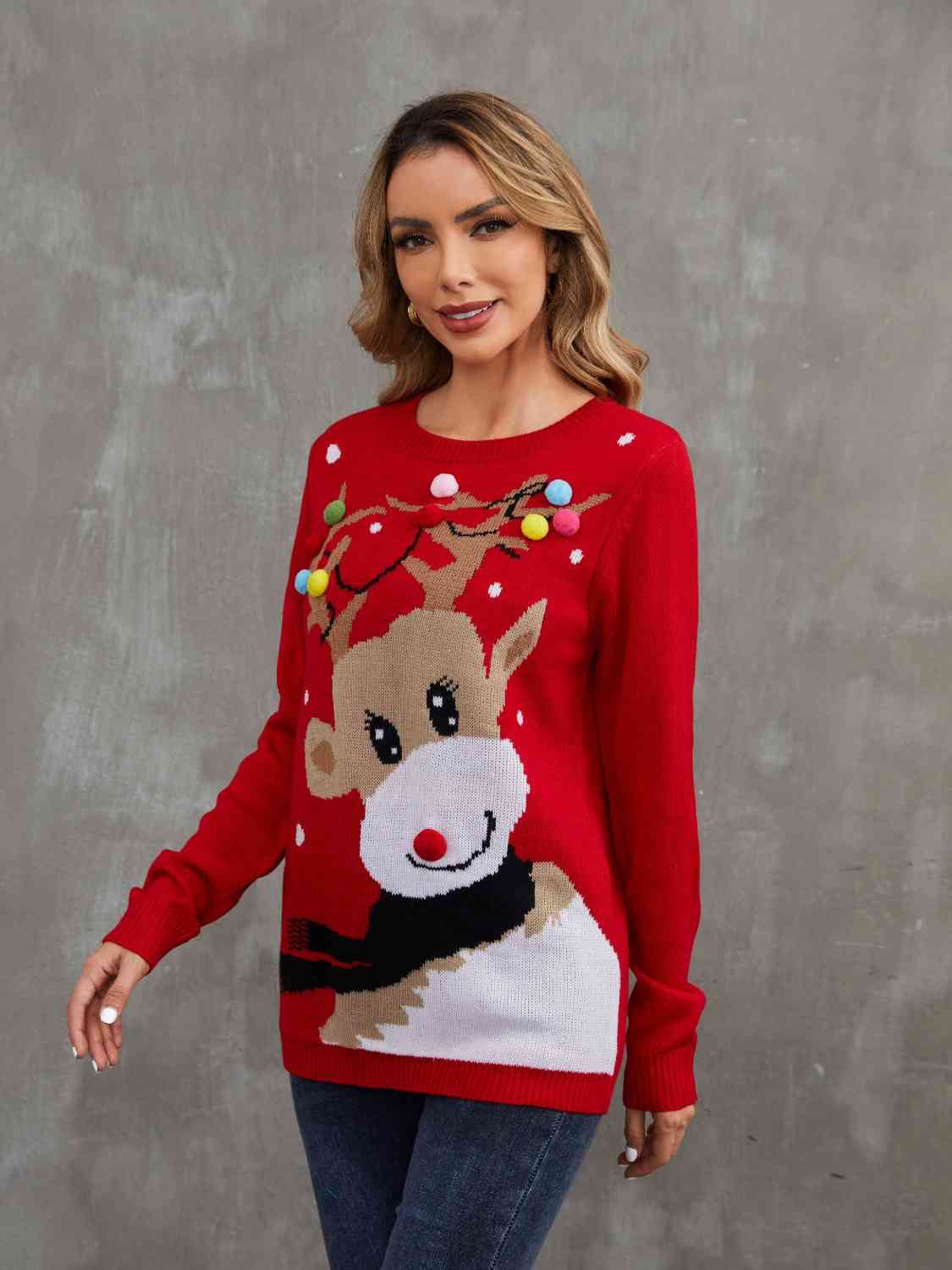 Rudolph Pom-Pom Trim Sweater