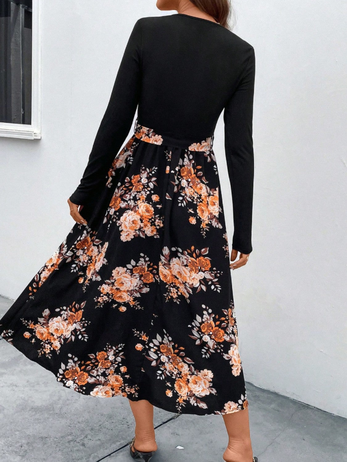 Floral V-Neck Long Sleeve Dress