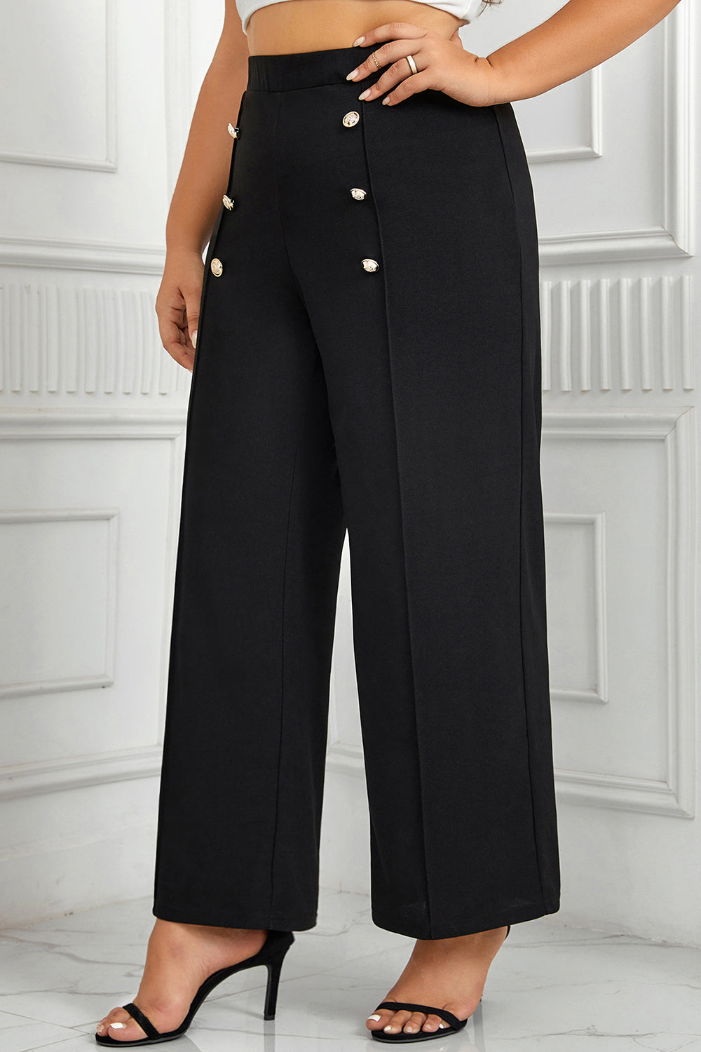 Plus Size High Waist Wide Pants