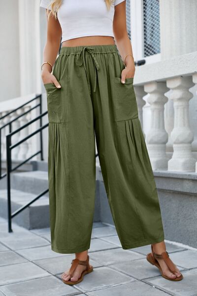 Drawstring Pocketed Wide Leg Pant