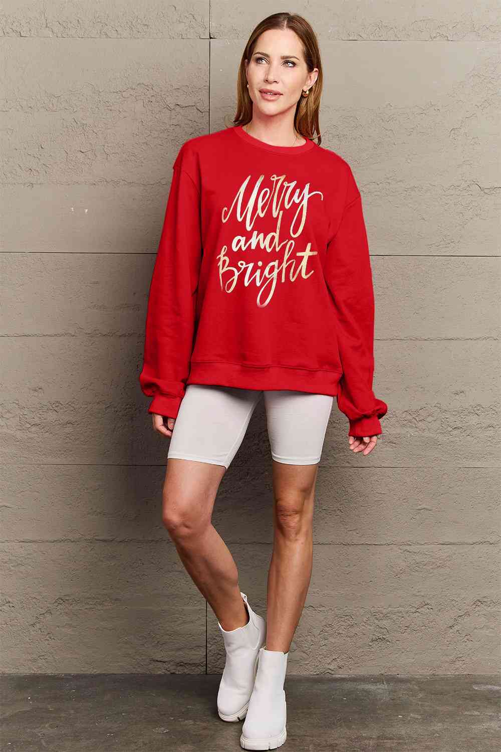 Simply Love Full Size MERRY AND BRIGHT Graphic Sweatshirt