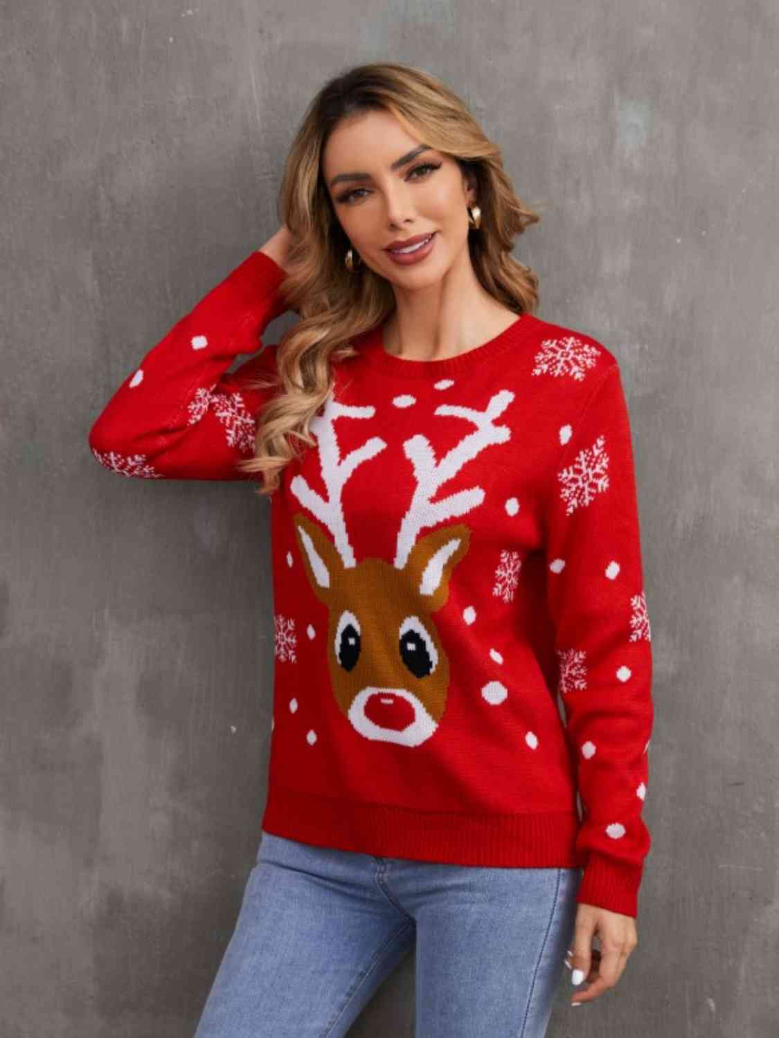 Christmas Theme Round Neck Sweater