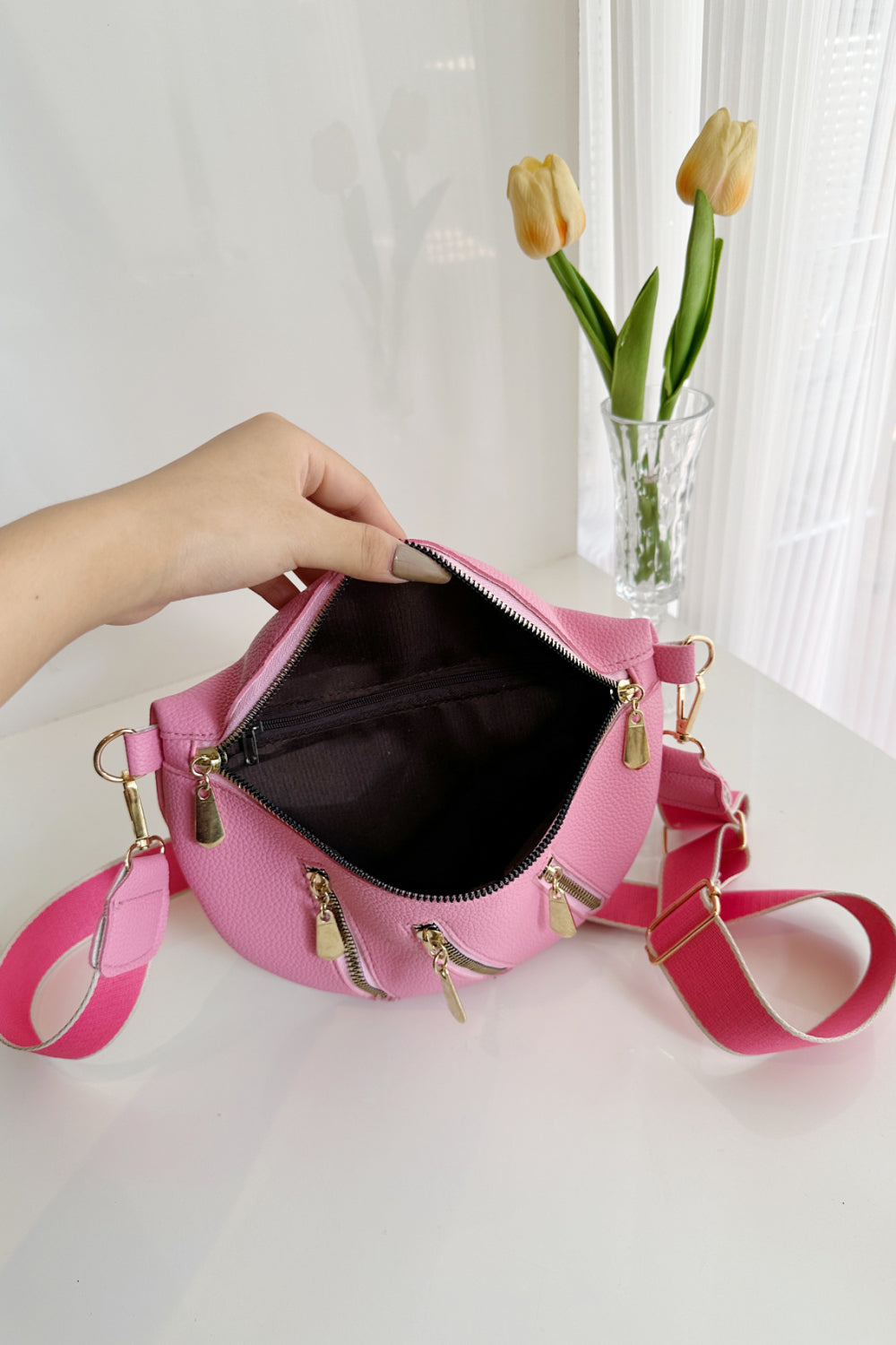 PU Leather Multi Zipper Shoulder Bag