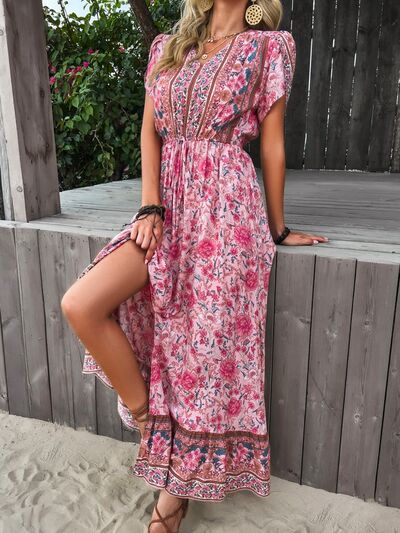 Floral Slit V-Neck Maxi Dress