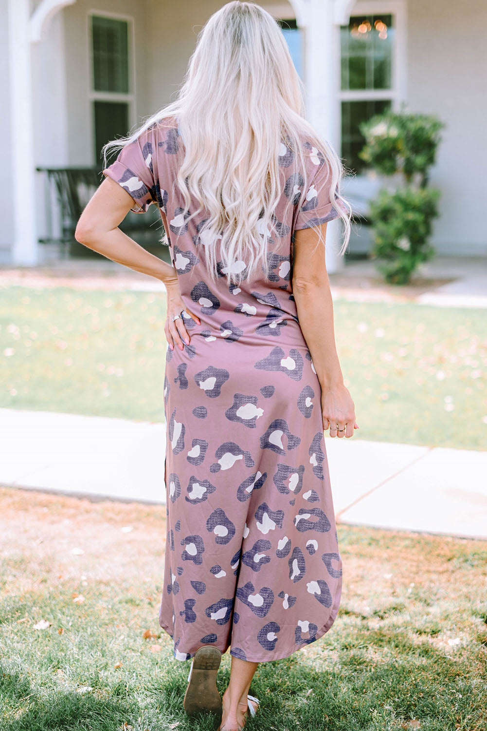 Leopard Slit Dress with Pockets