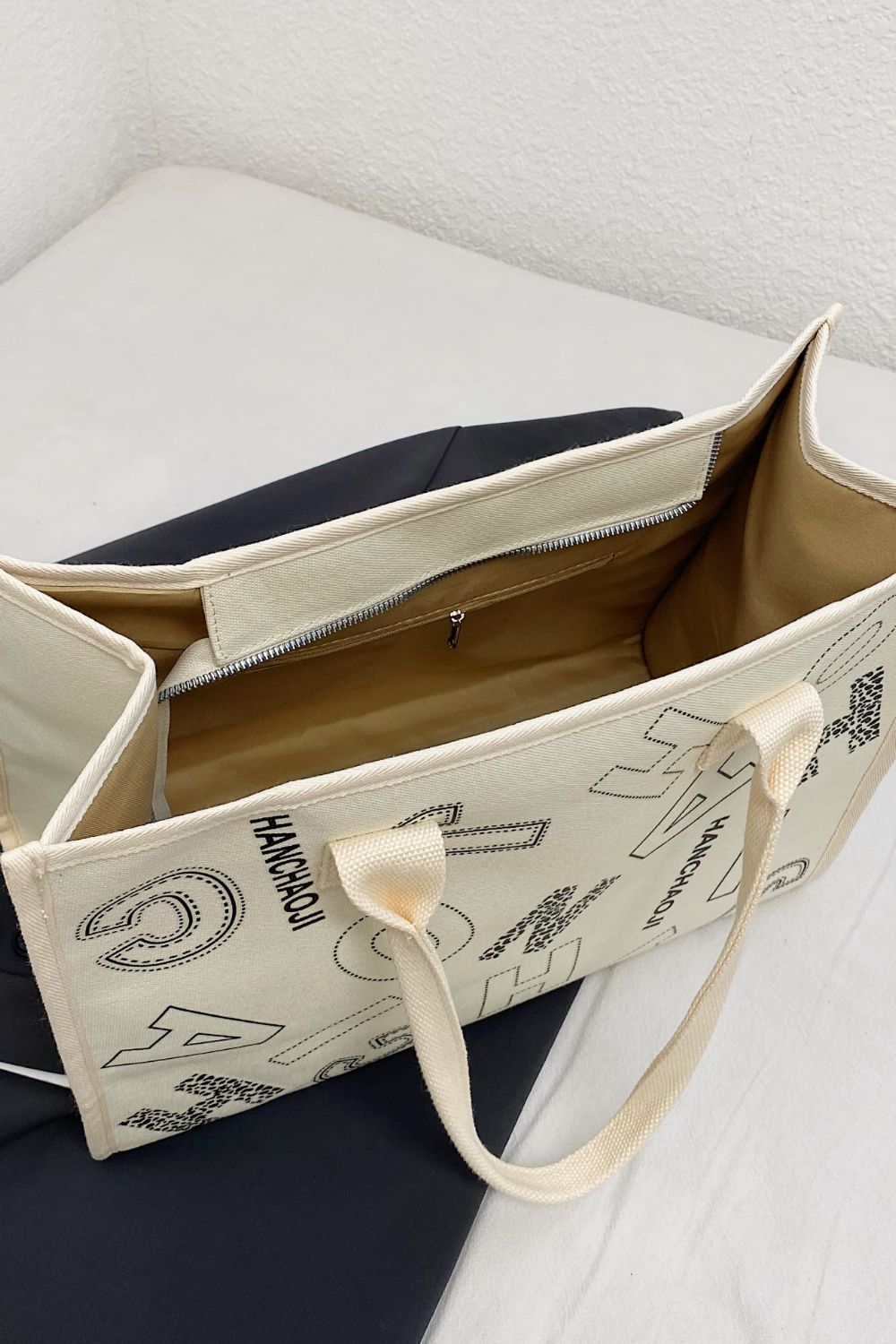 Letter Print Canvas Tote Bag