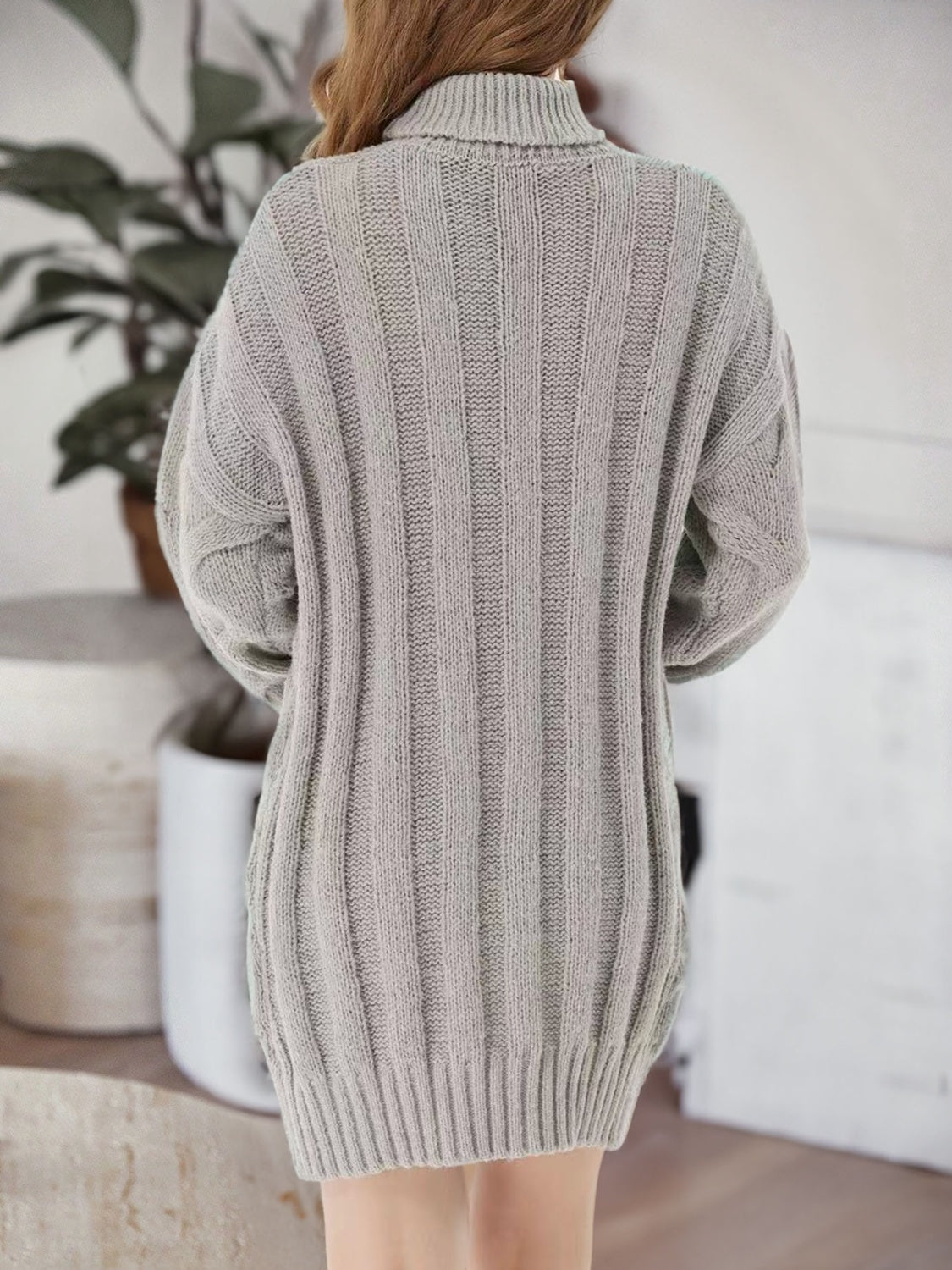 Cable-Knit Turtleneck Sweater Dress