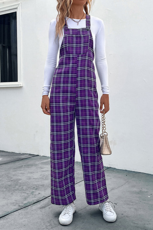 Plaid Straight Leg Overalls