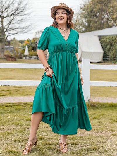 Plus Size V-Neck Short Sleeve Ruffle Hem Dress