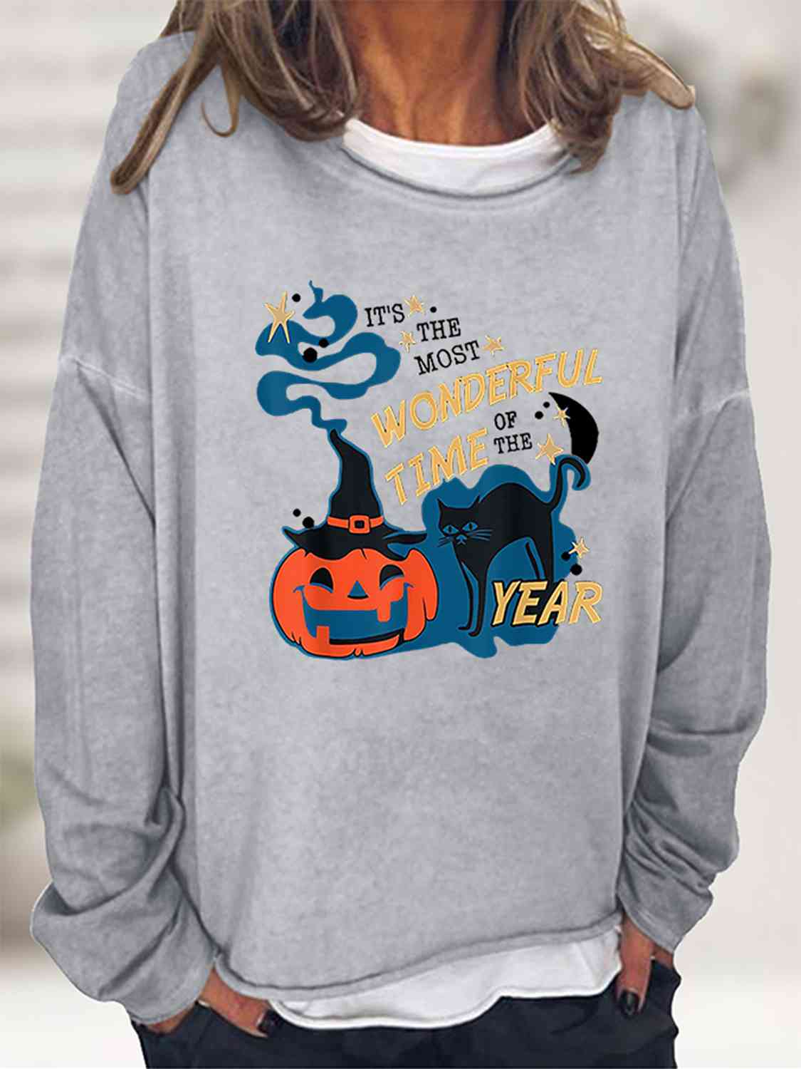 Round Neck Long Sleeve Full Size Graphic Sweatshirt